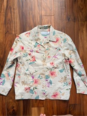 Alfred Dunner Cream Floral Button-Front Jacket